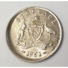 AUSTRALIA 1951 . SIXPENCE . ERROR . MIS-STRIKE .  OFF CENTRE